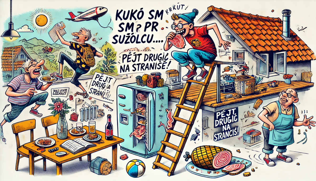 KUKÓ SM PR SUŠÓLCU OD STAREMAME PRŠUT IZ HLADILNKA NÉSU NA PUCTRÉŠJE, GA TM PUJÉDU, POLPA ŠÓU SRAT NA TERASO, K JE BIU SUŠÓLC BOLAN, PA SM MU ZVÉSKE NÉSU ZA PREPISAT